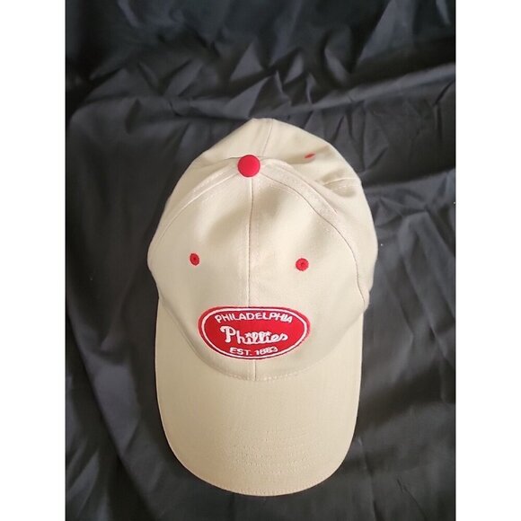 PHILADELPHIA PHILLIES BASEBALL CAP Tan Hat Elastic Cap Trucker Chrylser Jeep - Picture 5 of 5